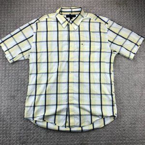 Tommy Hilfiger Shirt Men Large L Yellow White Blue Plaid Button Up Casual Pocket